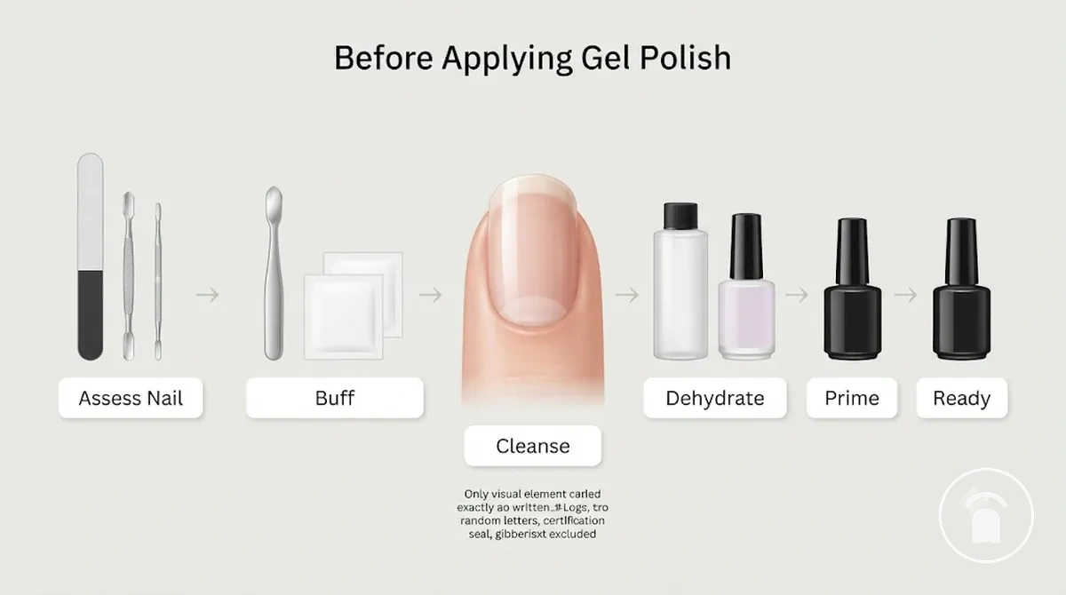 Schritte der Gel-Nagelvorbereitung vor dem Auftragen von Gel-Nagellack