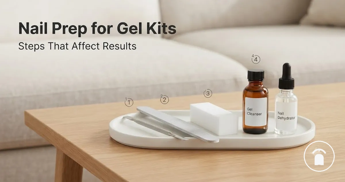Nail preparation tools for gel nail kits, including buffer, file, cleanser, dehydrator, and cuticle pusher