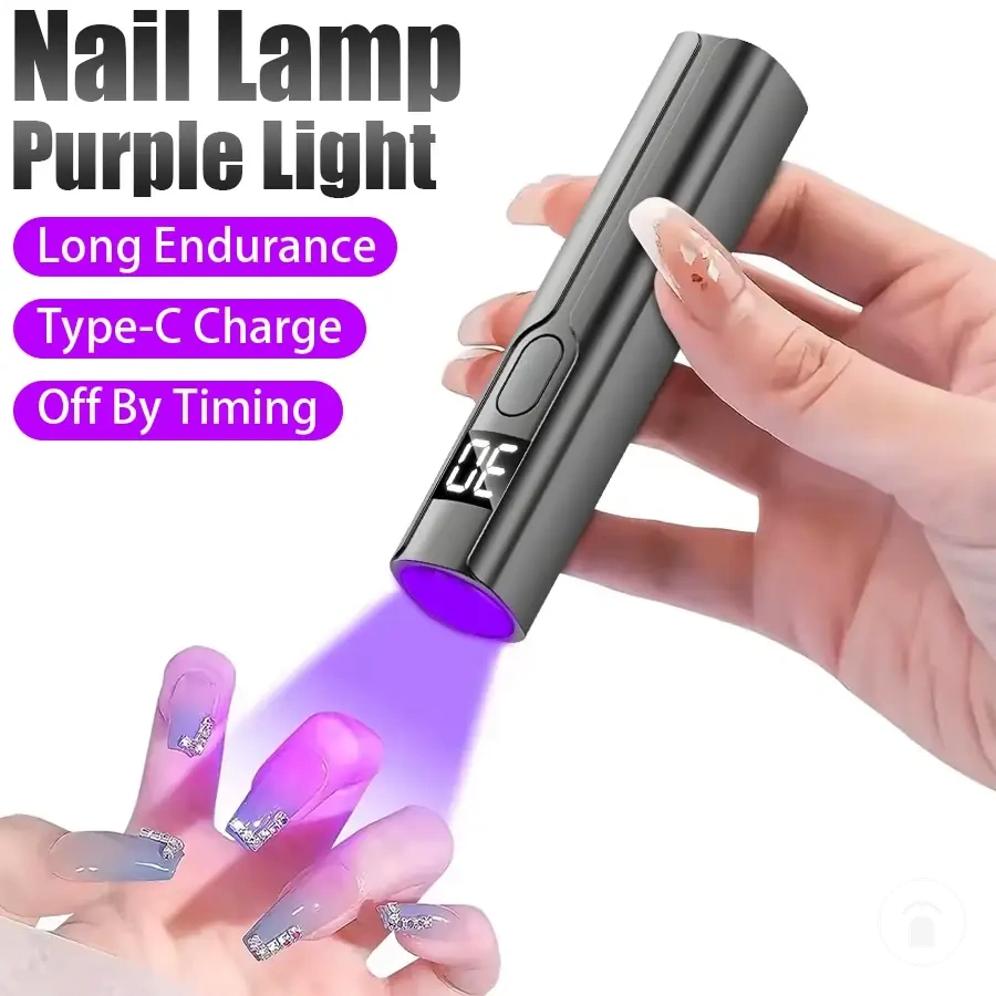 Portable rechargeable mini UV LED nail lamp with display, stand, and removable design