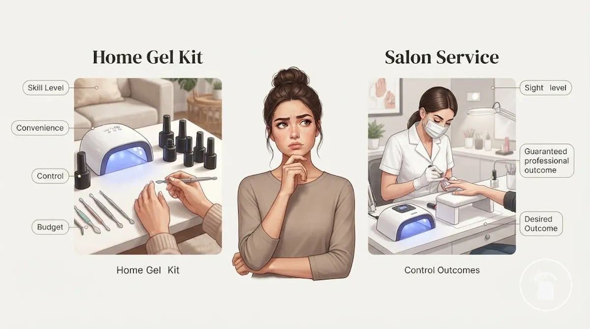 Choosing between home gel nail kits and salon gel nails based on user needs