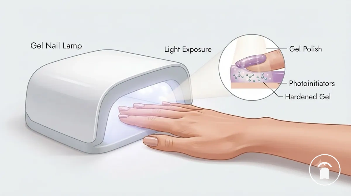 Gel nail lamp directing light exposure toward a gel polish layer during curing