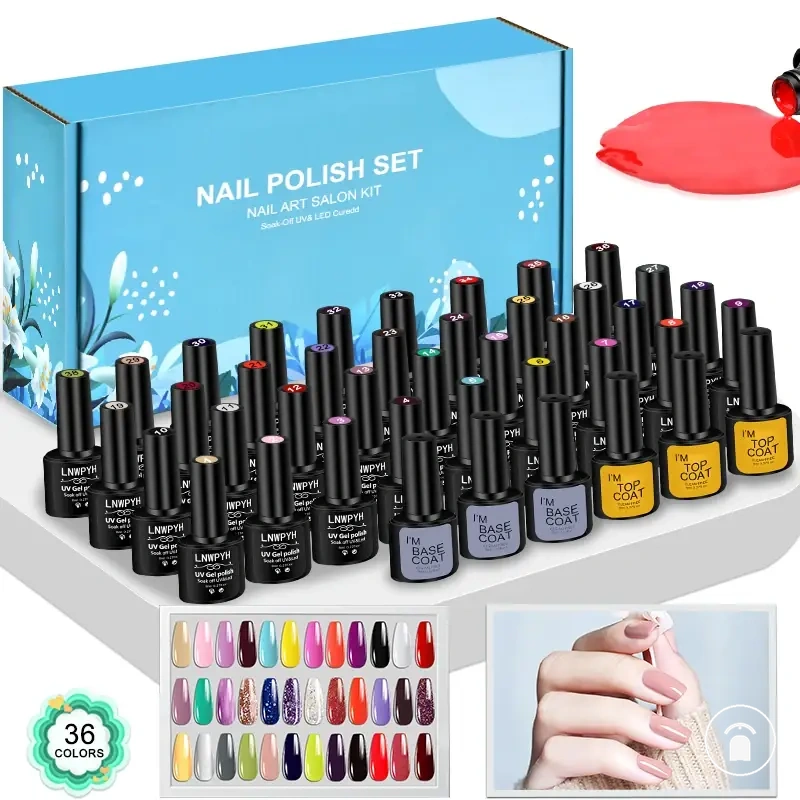 Kit de esmalte de gel de 42 piezas con barniz híbrido, base coat y top coat