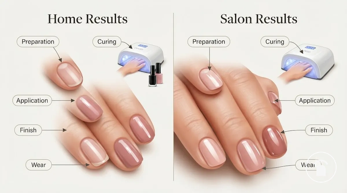 Comparación de los resultados, duración y expectativas de acabado de las uñas de gel en casa y en salón