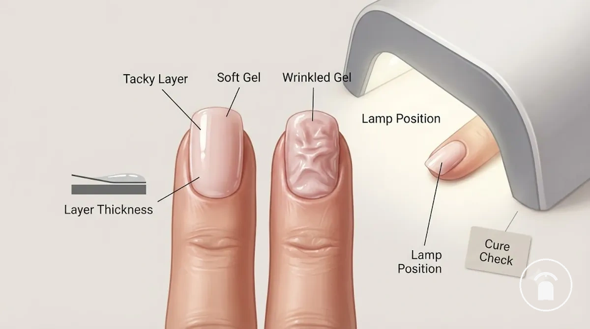 Esmalte de gel que permanece pegajoso después del curado bajo una lámpara de uñas