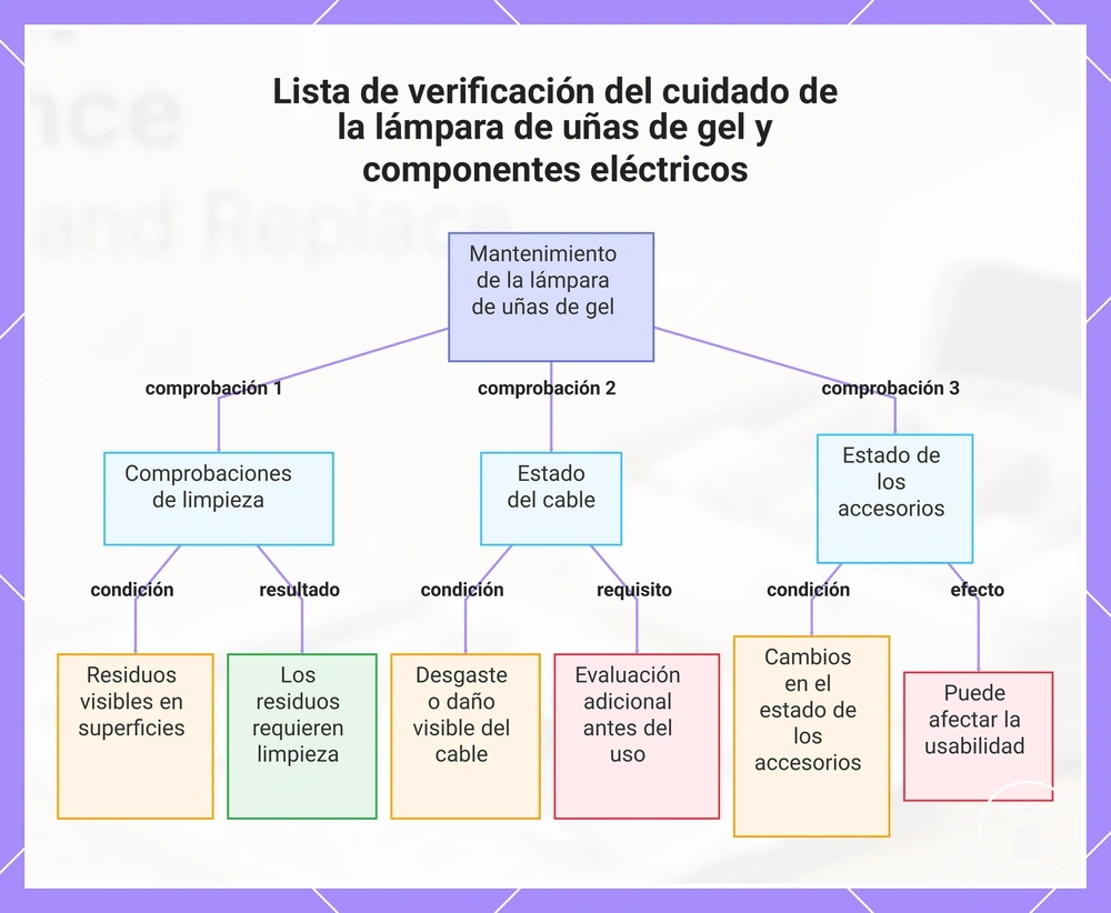 Lista de verificación del cuidado de la lámpara de uñas de gel y componentes eléctricos