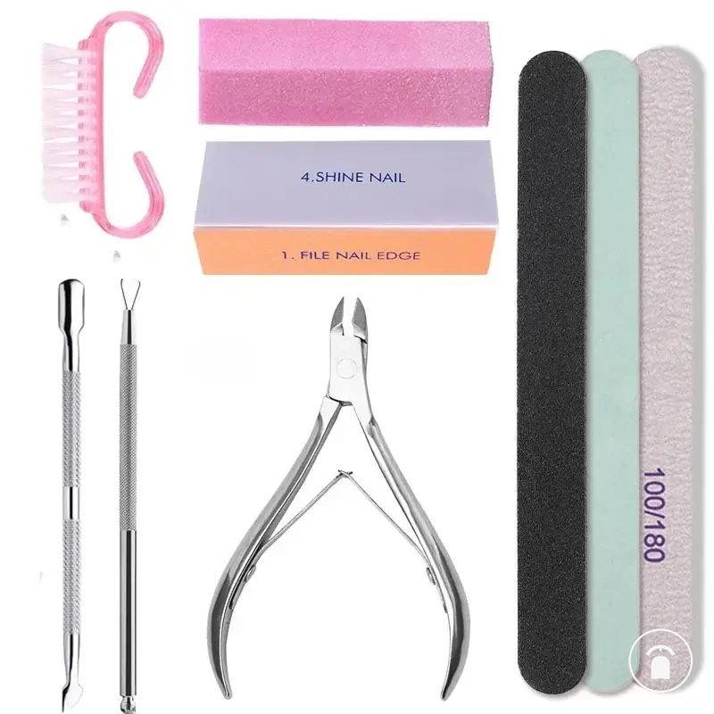 Kit d’outils de manucure avec limes, éponge polissoir, brosse, ciseaux et pince à cuticules