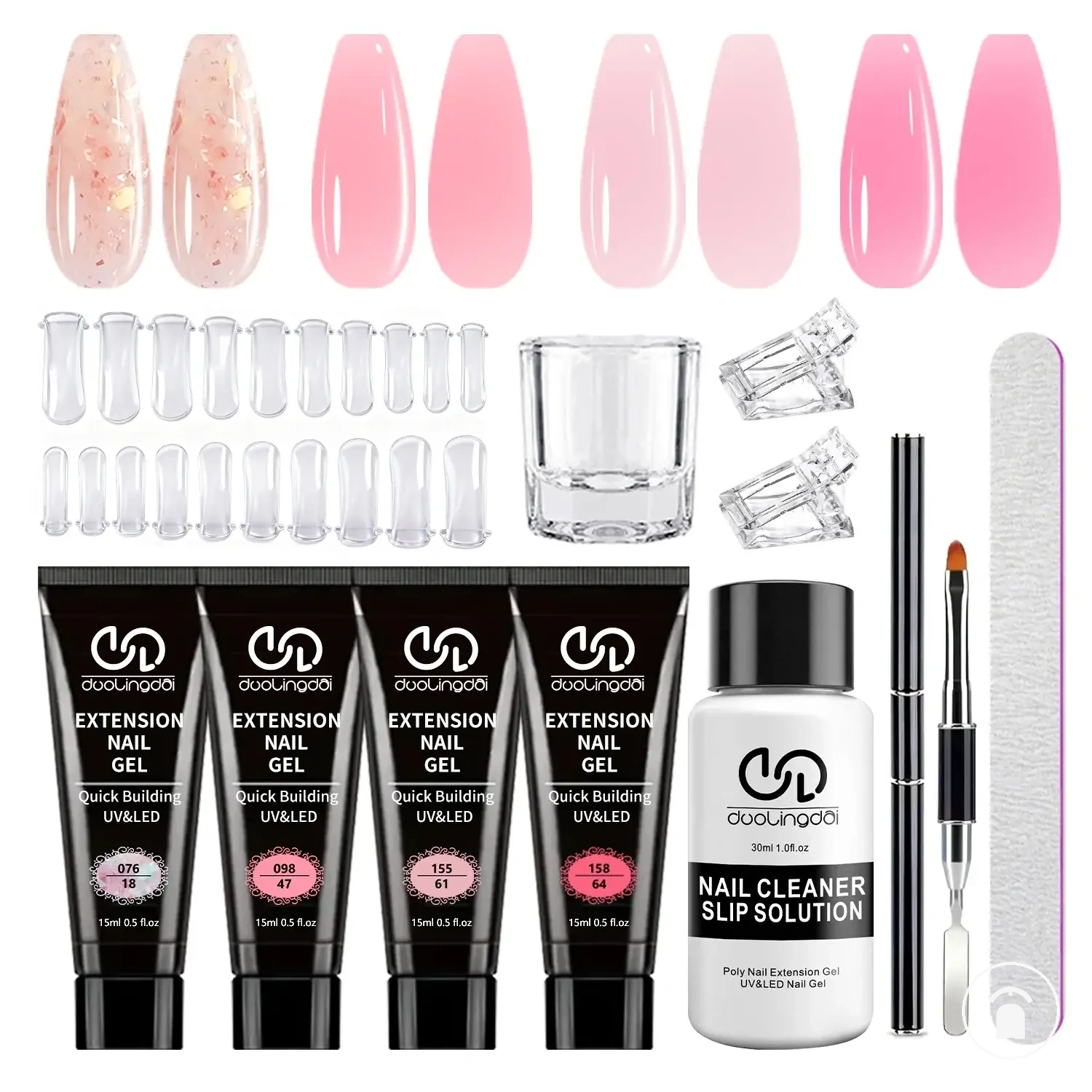 Kit de unhas de polygel com quatro cores naturais transparentes para manicures caseiras estilo salão