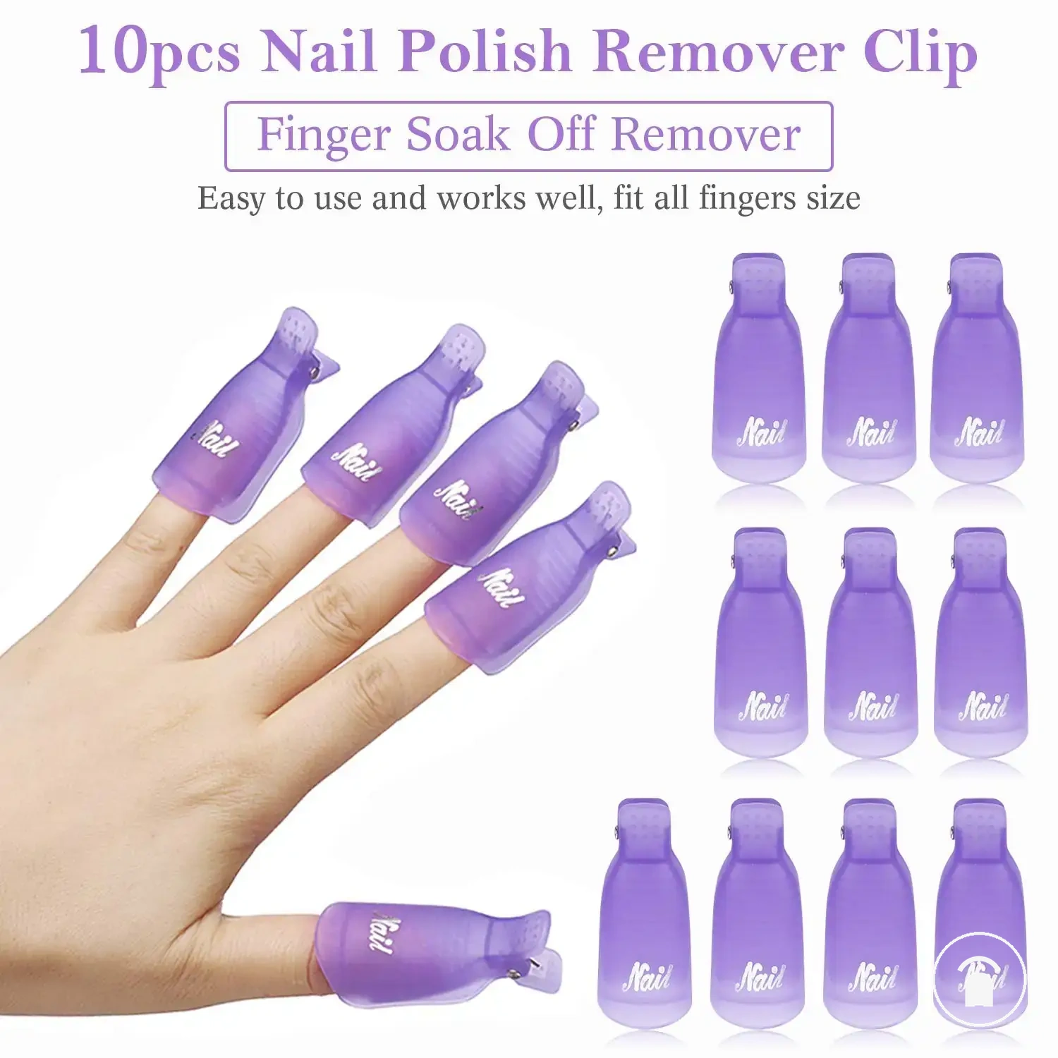 Clipes plásticos soak-off para prender envoltórios removedores durante a retirada do esmalte em gel