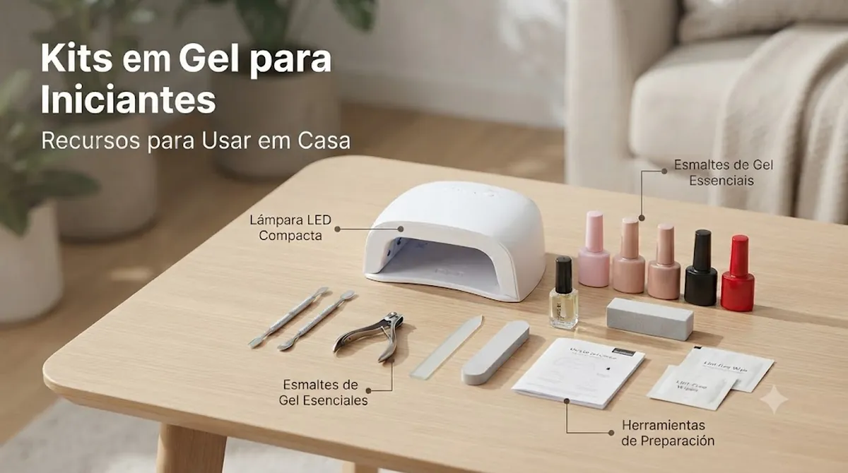 Kit de unhas em gel para iniciantes com ferramentas simples, esmalte em gel e uma cabine compacta de cura