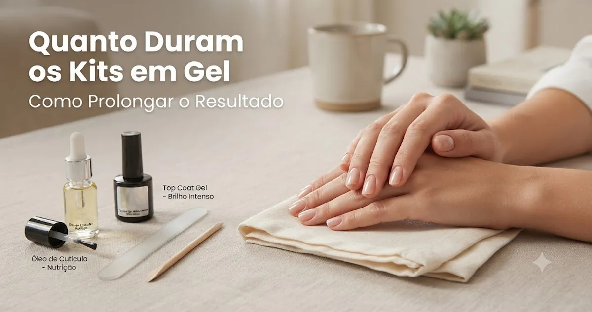 Manicure em gel duradoura com óleo de cutícula, top coat e ferramentas de kit de unhas em gel por perto