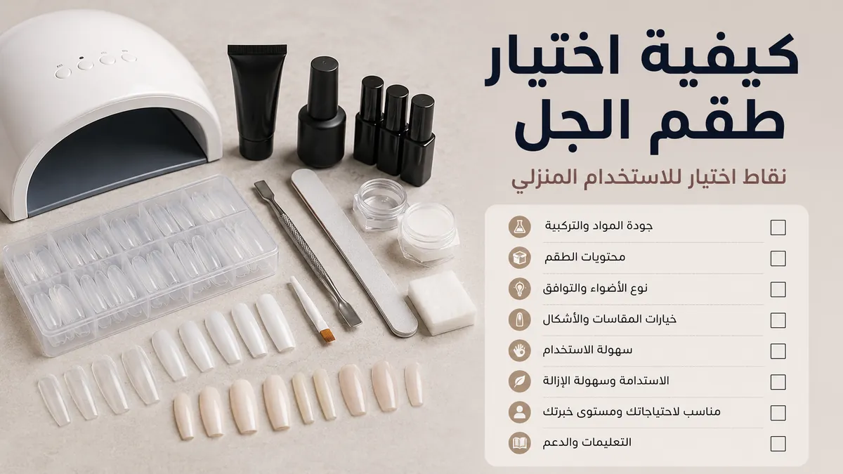 قائمة اختيار بجانب طقم تطويل أظافر بالجل للاستخدام المنزلي وخيارات مختلفة من أطراف الأظافر