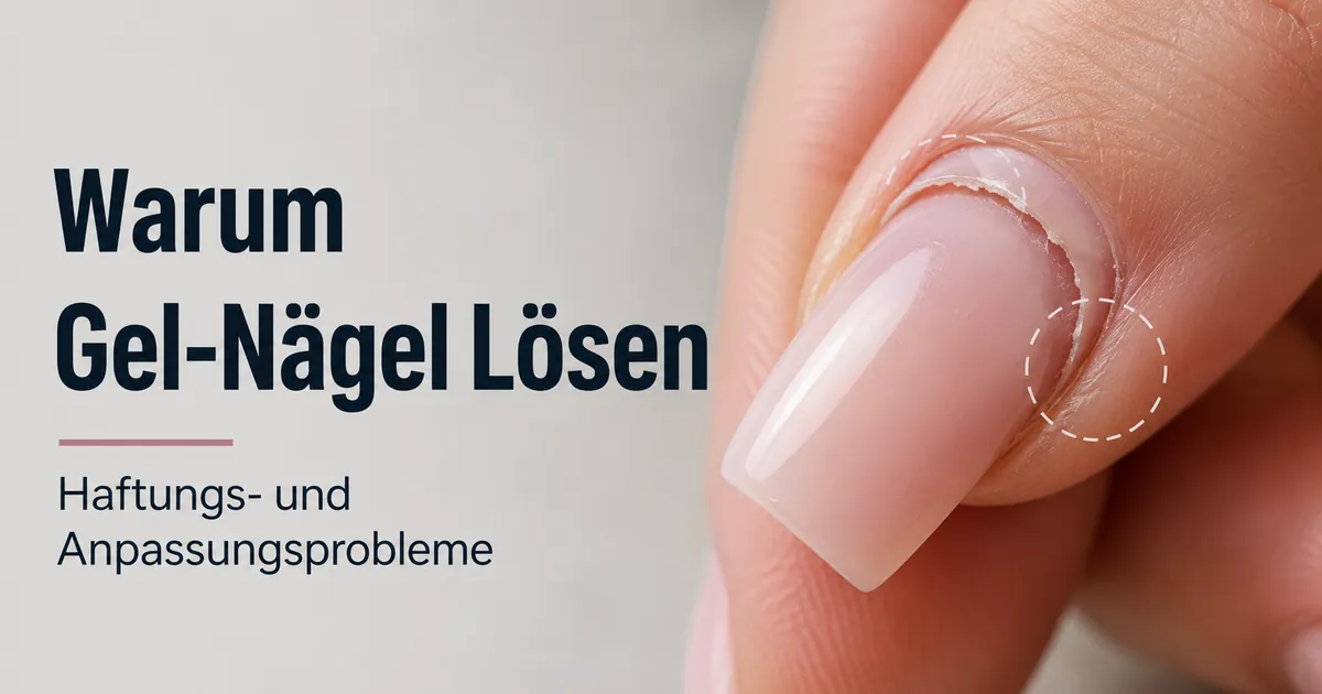 Nahaufnahme einer abgelösten Gel-Nagelverlängerung mit schlechter Haftung an Nagelhaut und Seitenrand