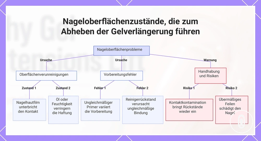 Nageloberflächenzustände, die zum Abheben der Gelverlängerung führen
