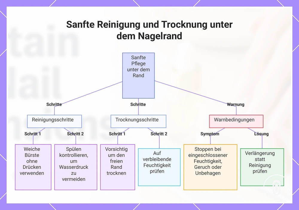 Sanfte Reinigung und Trocknung unter dem Nagelrand