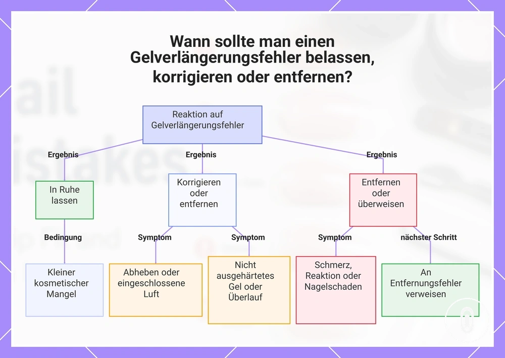 Wann sollte man einen Gelverlängerungsfehler belassen, korrigieren oder entfernen?