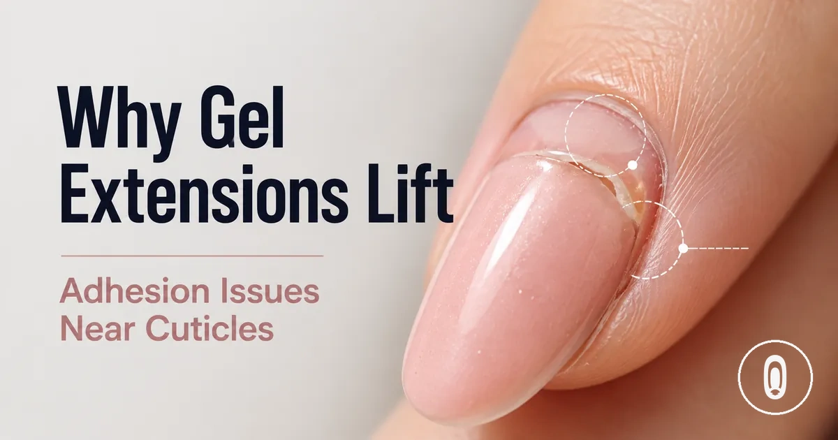 Close-up of lifted gel nail extension showing poor adhesion near the cuticle and sidewall