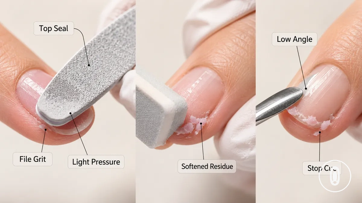 Nail file, buffer, and cuticle pusher for gel extension removal