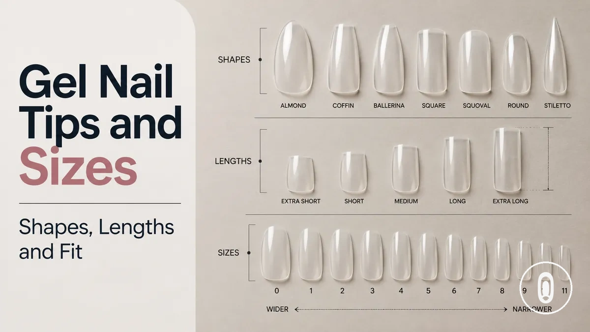 Gel nail extension tips in different shapes, lengths and sizes for at-home kits