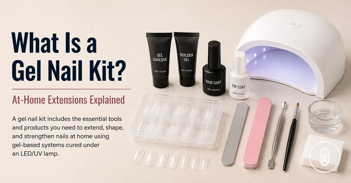 Different types of at-home gel nail extension kits displayed for comparison