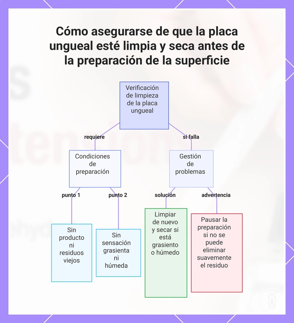Cómo asegurarse de que la placa ungueal esté limpia y seca antes de la preparación de la superficie