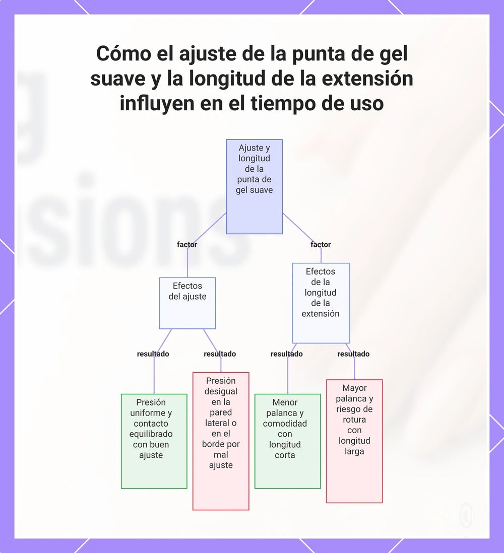 Cómo el ajuste de la punta de gel suave y la longitud de la extensión influyen en el tiempo de uso