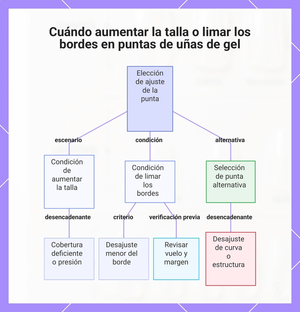 Cuándo aumentar la talla o limar los bordes en puntas de uñas de gel