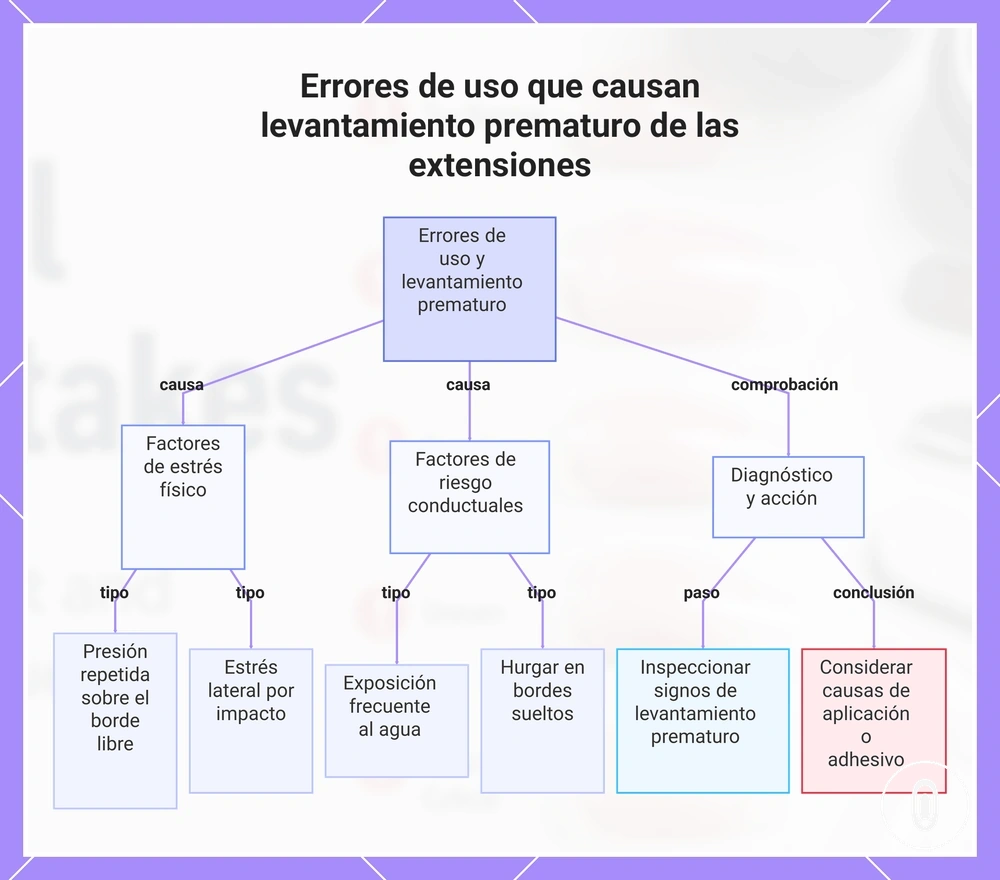 Errores de uso que causan levantamiento prematuro de las extensiones