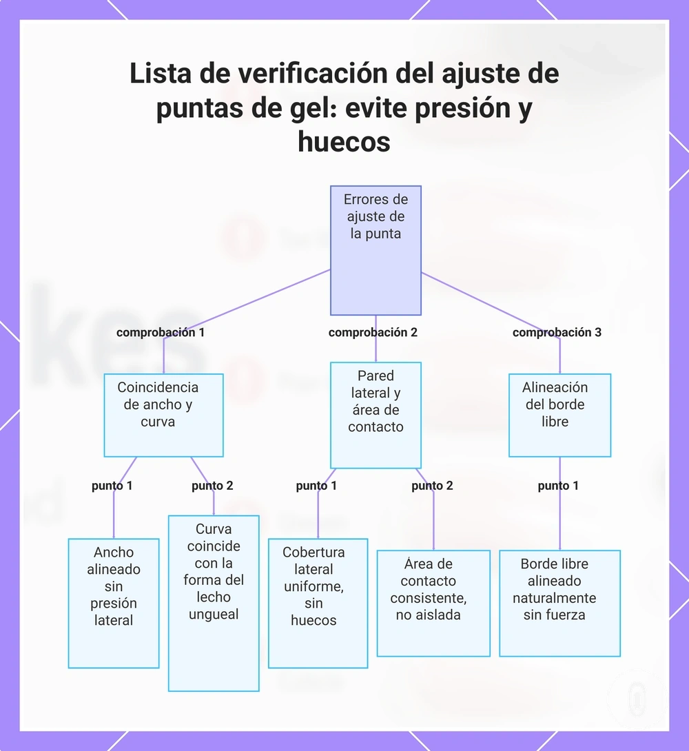 Lista de verificación del ajuste de puntas de gel: evite presión y huecos