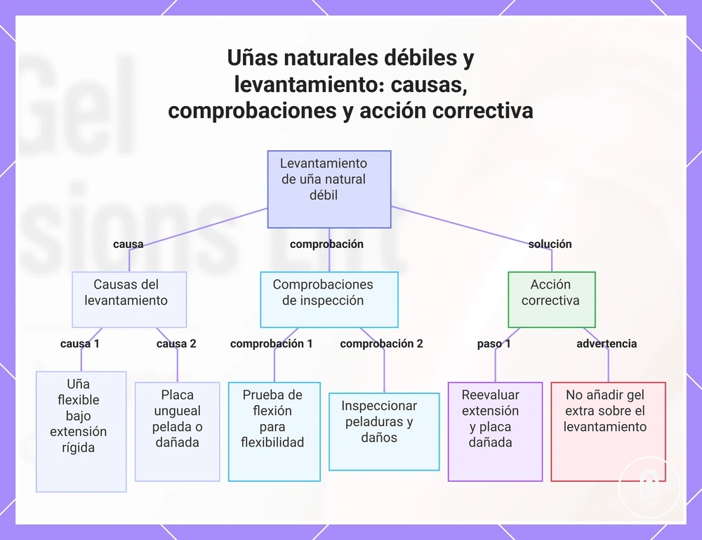 Uñas naturales débiles y levantamiento: causas, comprobaciones y acción correctiva