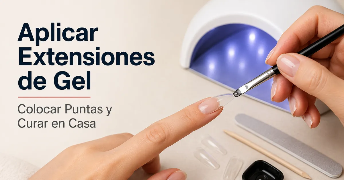 Aplicación de una punta de uña de gel con gel adhesivo antes del curado con lámpara en casa
