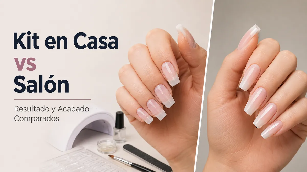 Comparación entre el resultado de un kit de extensiones de gel en casa y un acabado de salón
