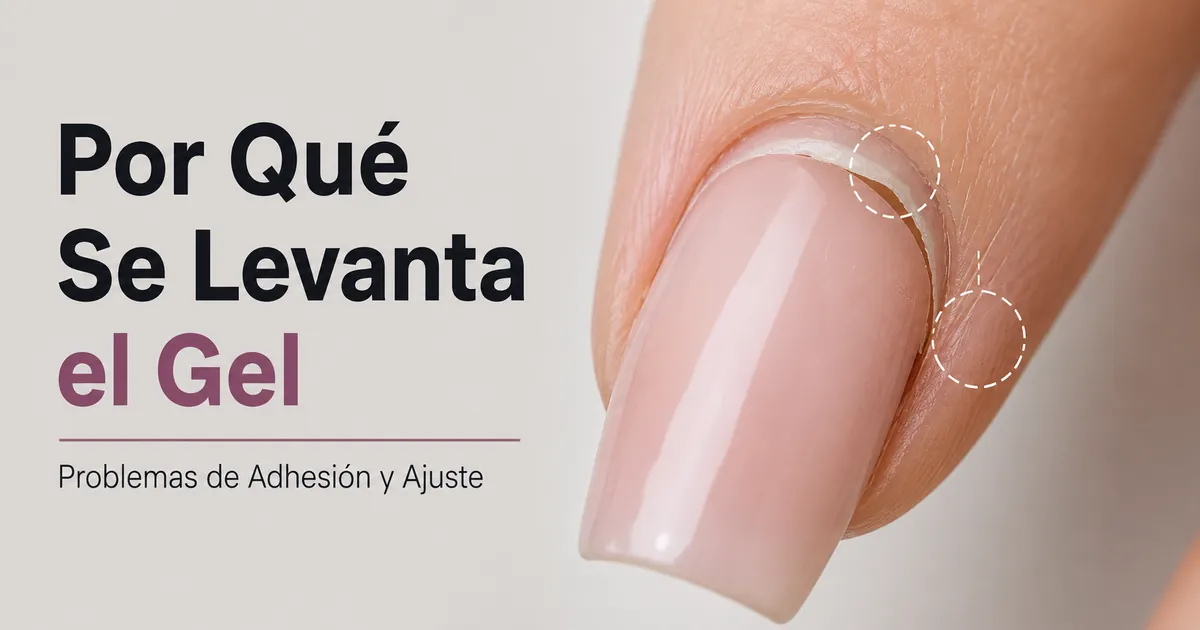 Primer plano de una extensión de uña de gel levantada con mala adhesión cerca de la cutícula y el lateral