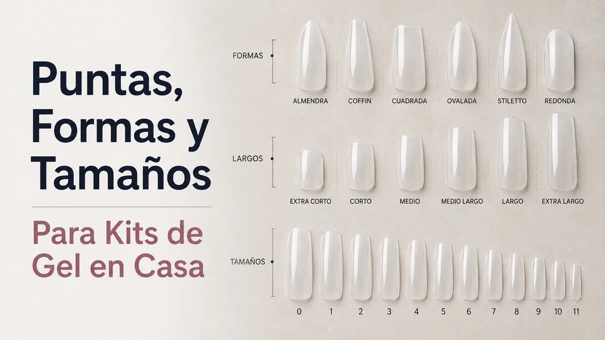 Puntas para extensiones de uñas de gel en distintas formas, longitudes y tamaños para kits de uso en casa