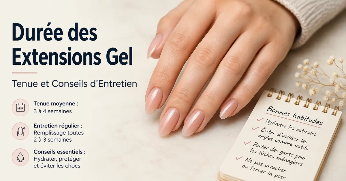 Extensions d’ongles en gel terminées à domicile avec notes sur la tenue et l’entretien