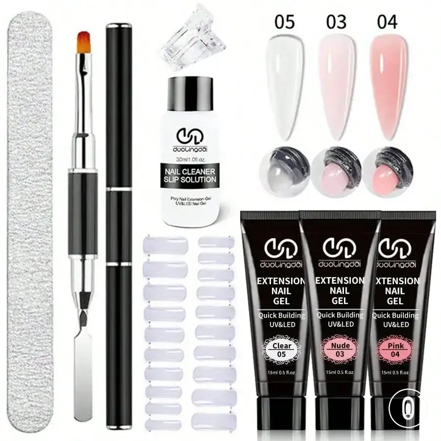 Kit de polygel pour extension avec gel UV transparent et blanc, formes de capsules et pinceau