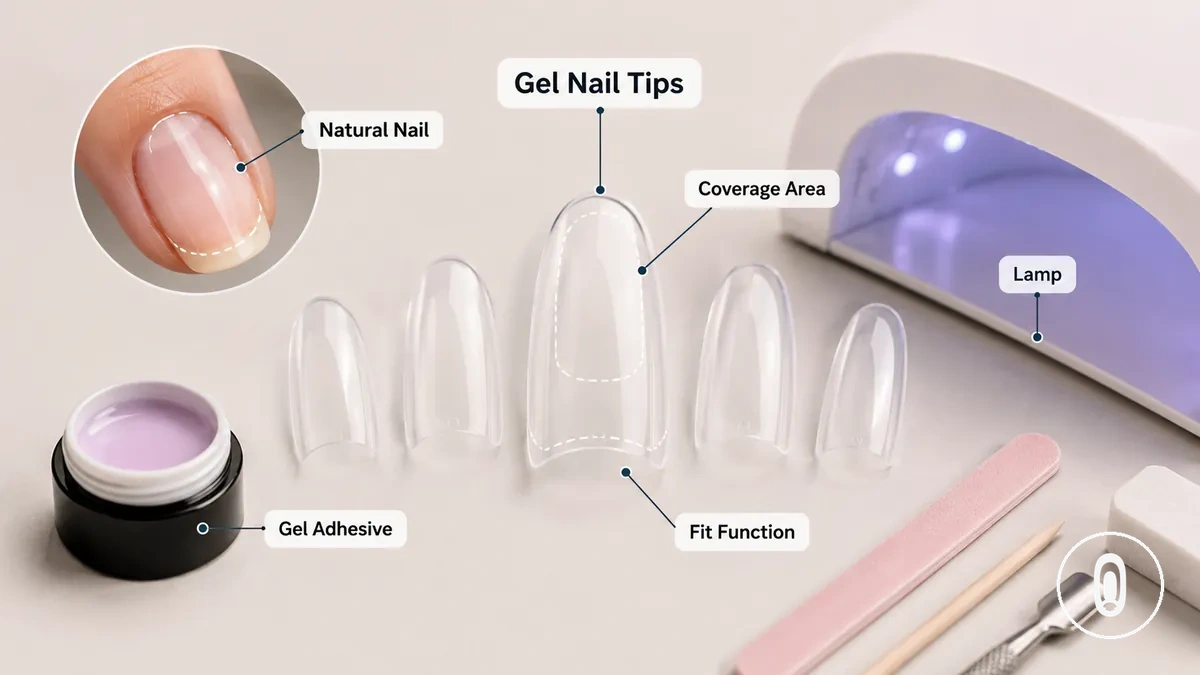Capsules gel présentées comme un composant dans un kit d’extension à domicile avec les outils associés