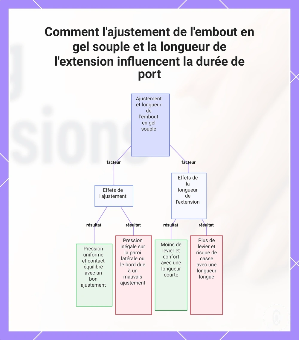 Comment l'ajustement de l'embout en gel souple et la longueur de l'extension influencent la durée de port