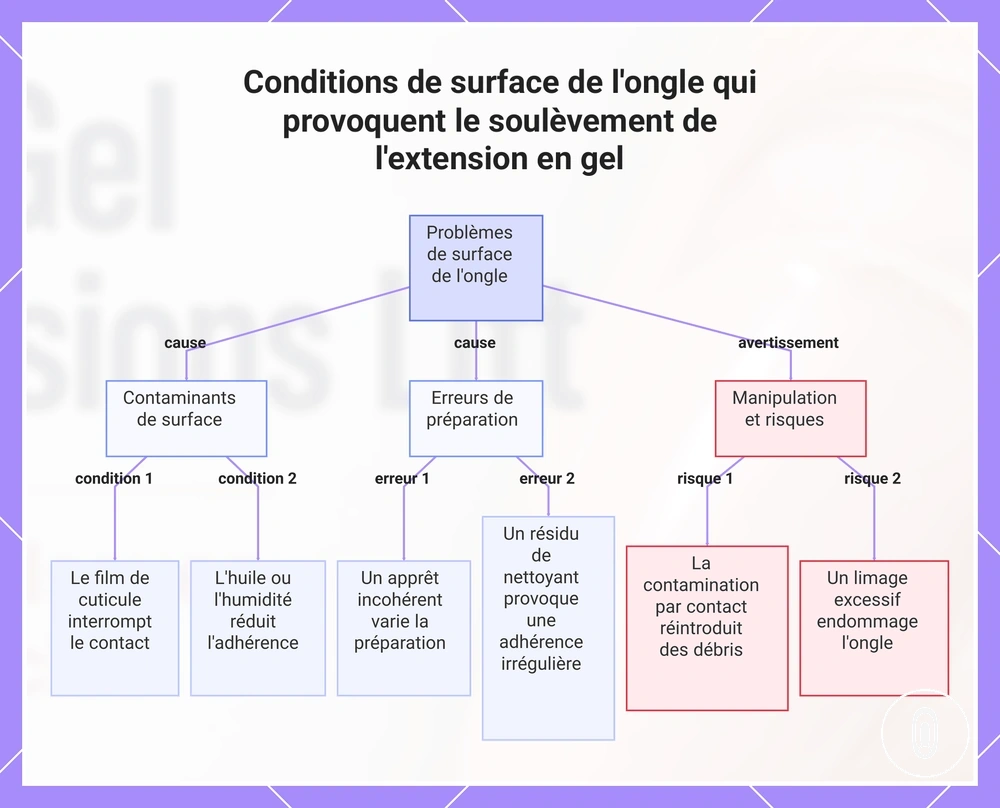 Conditions de surface de l'ongle qui provoquent le soulèvement de l'extension en gel