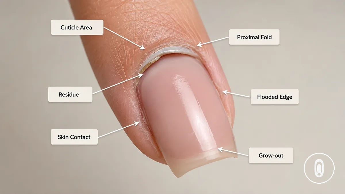 Décollement de la zone des cuticules sur une extension en gel près du repli proximal de l’ongle