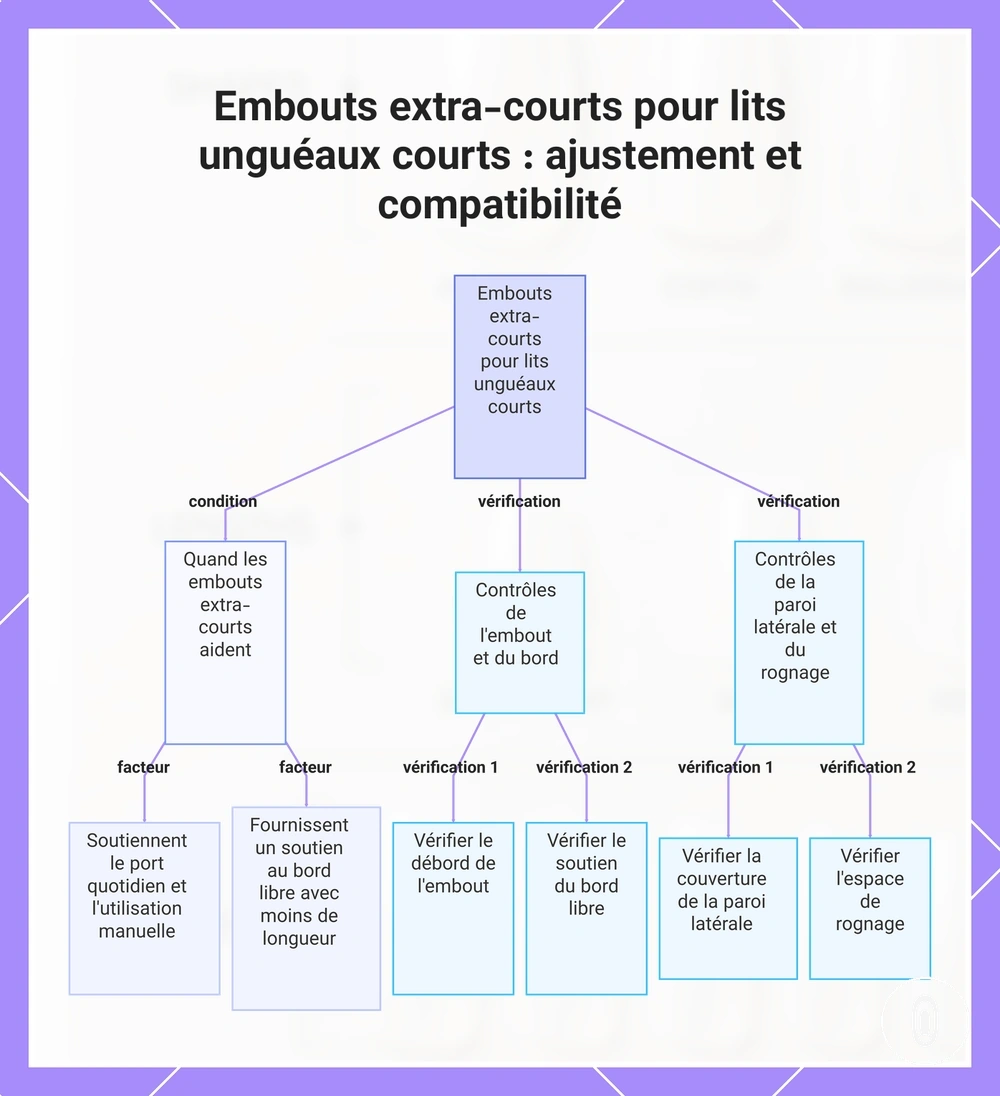 Embouts extra-courts pour lits unguéaux courts : ajustement et compatibilité