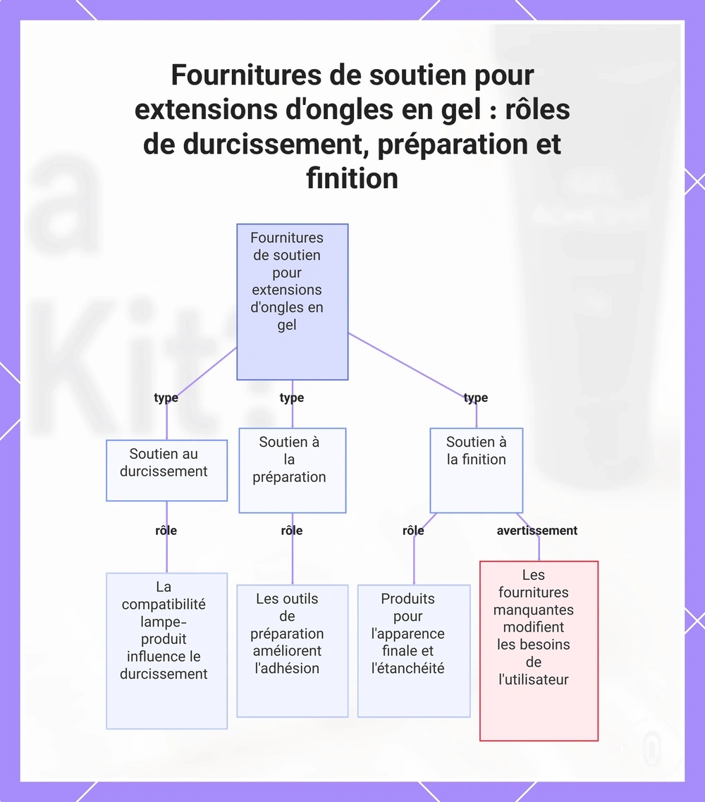 Fournitures de soutien pour extensions d'ongles en gel : rôles de durcissement, préparation et finition