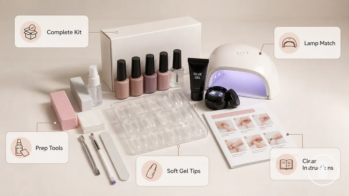 Kit d’extension d’ongles en gel adapté aux débutants avec outils et fournitures pour évaluer l’adaptation