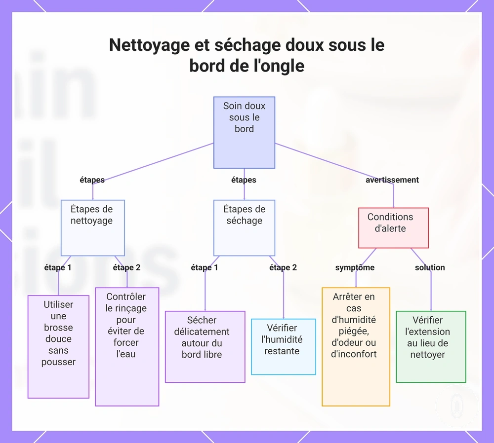 Nettoyage et séchage doux sous le bord de l'ongle