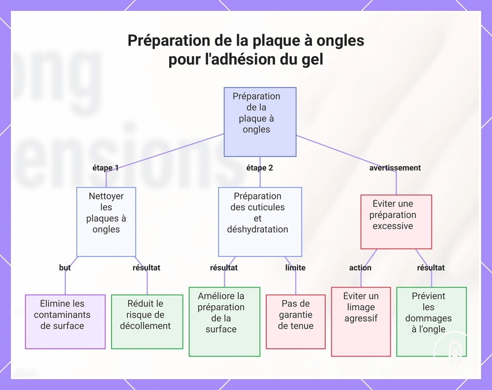 Préparation de la plaque à ongles pour l'adhésion du gel