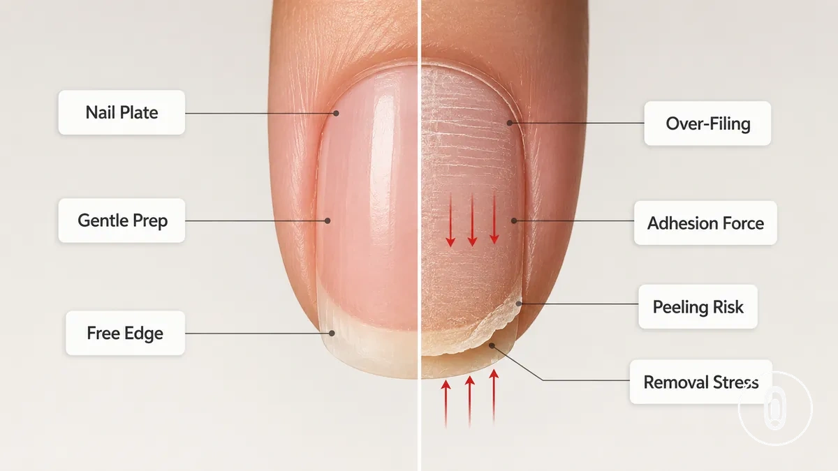 Graphique comparatif montrant les conditions protectrices et dommageables pour la plaque de l’ongle naturel