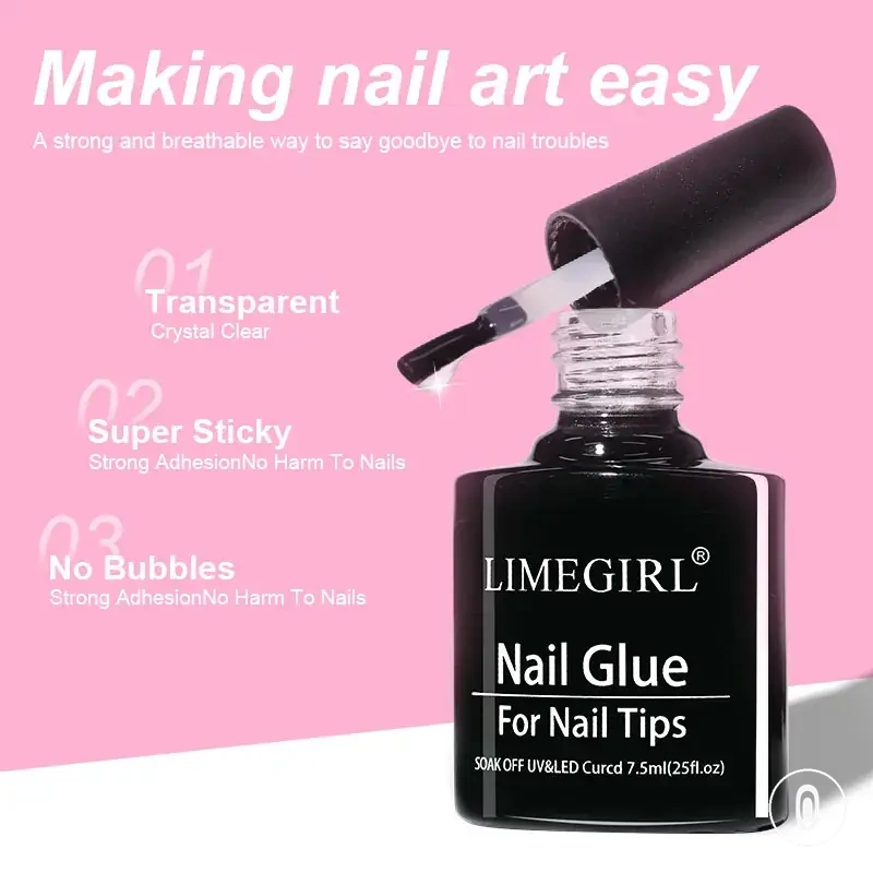 Gel cola para tips de unhas postiças, esmalte em gel e manicure híbrida