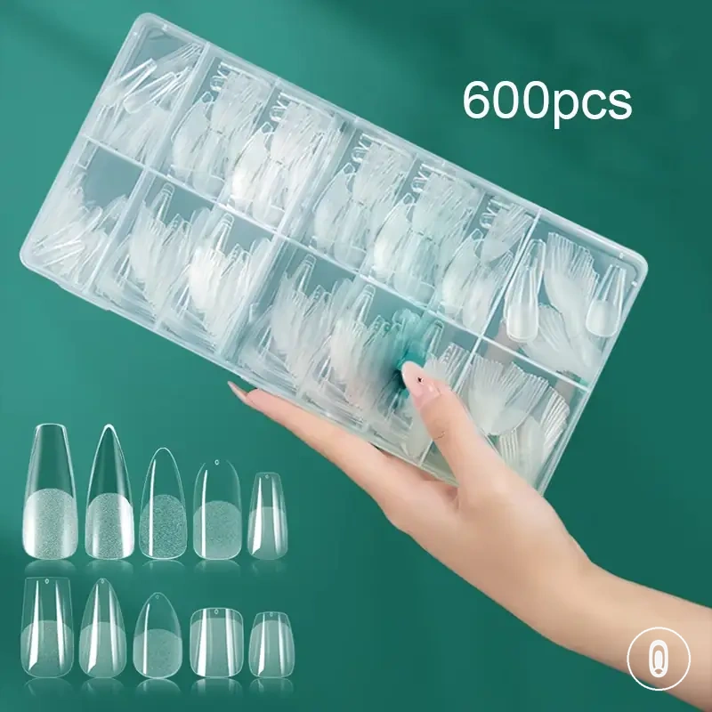 Conjunto de tips de unhas de gel macio com cobertura total em vários formatos