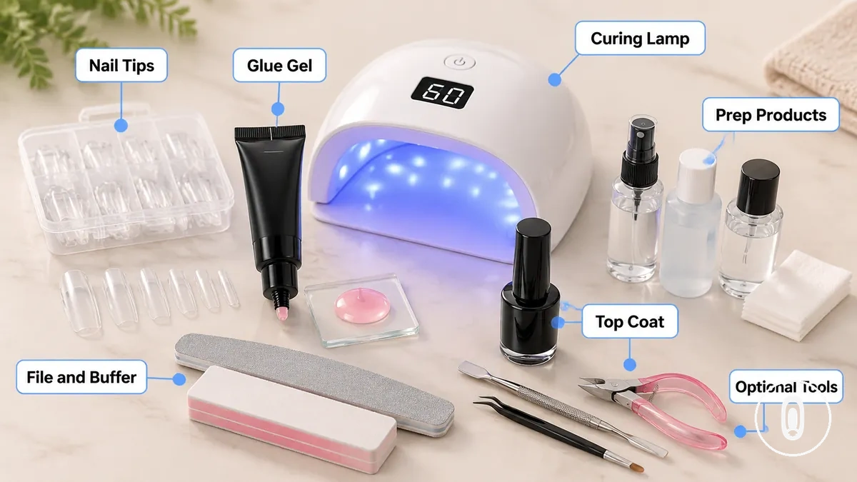 Kit completo de extensão de unhas em gel com pontas de unhas, lâmpada de cura, produtos em gel e ferramentas de preparação