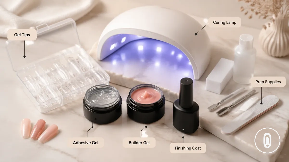 Kit de extensão de unhas em gel em casa com pontas de unhas em gel, produtos em gel, suprimentos de preparação e lâmpada de cura