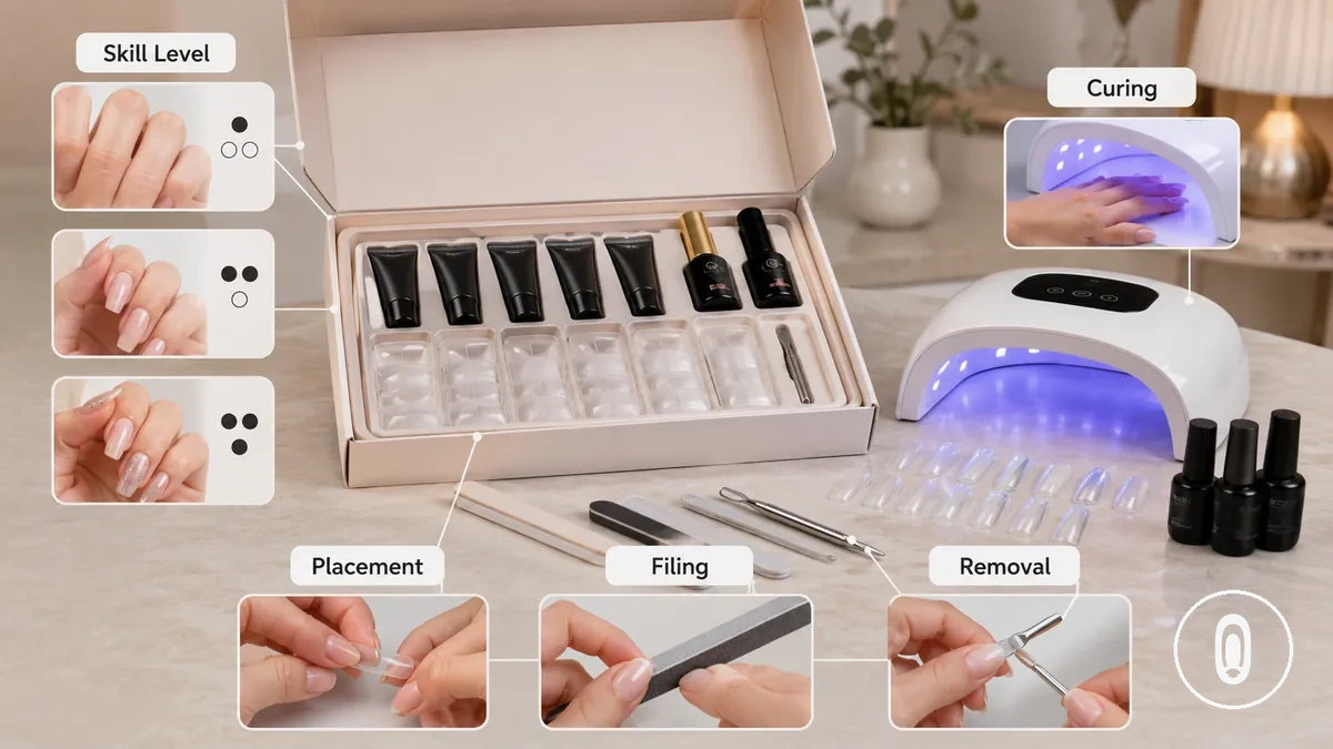 Nível de experiência e tolerância à aplicação com um kit de extensão de unhas em gel em casa